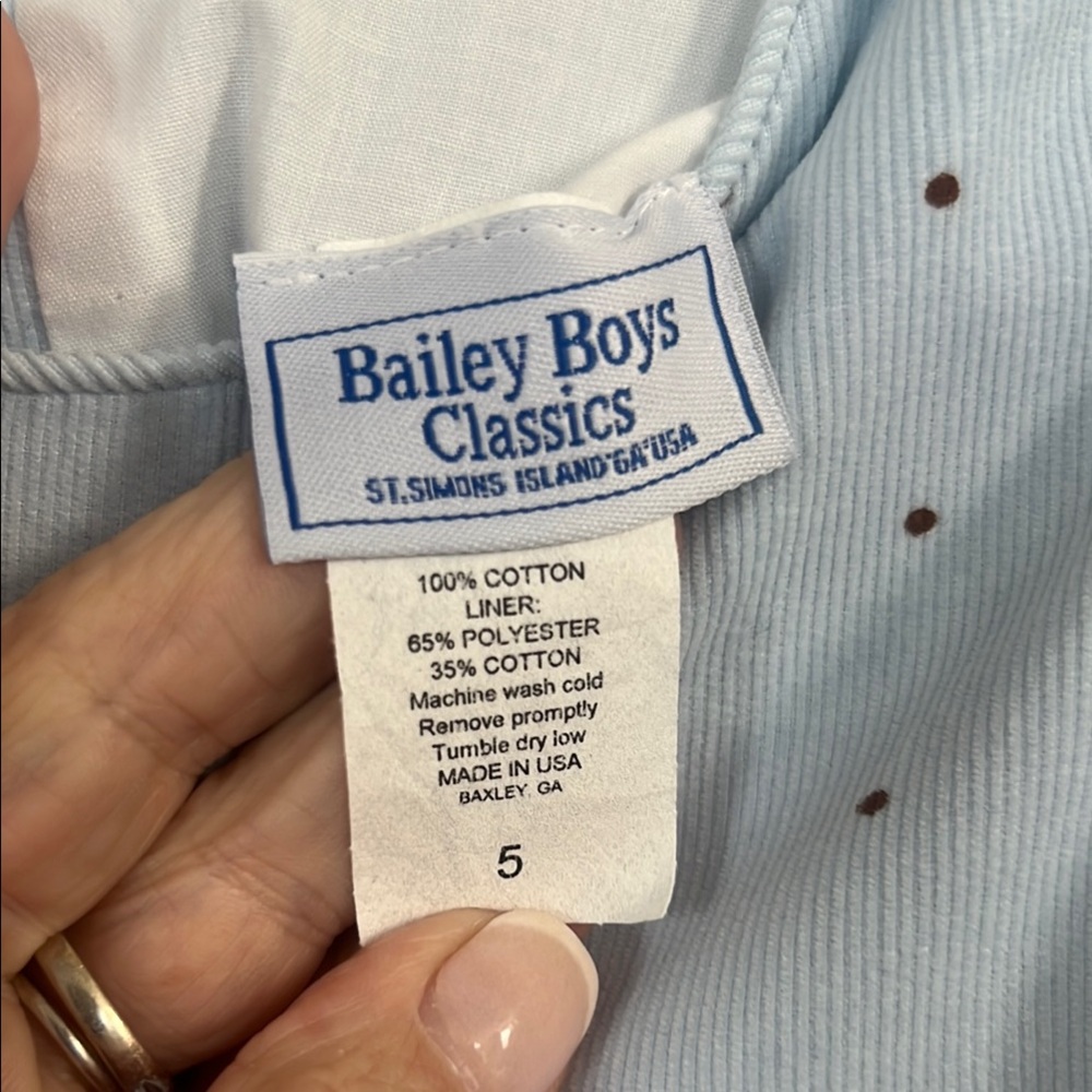 Bailey Boys Classic Light Blue Corduroy Dress with Brown Polka dots and sash - Picture 8 of 8